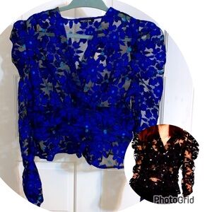 Nasty Gal Sheer Faux Wrap Appliqué Top